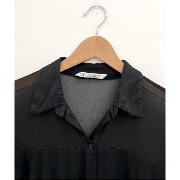 Zara Sheer Combination Blouse Top Size Small - Picture 3 of 4